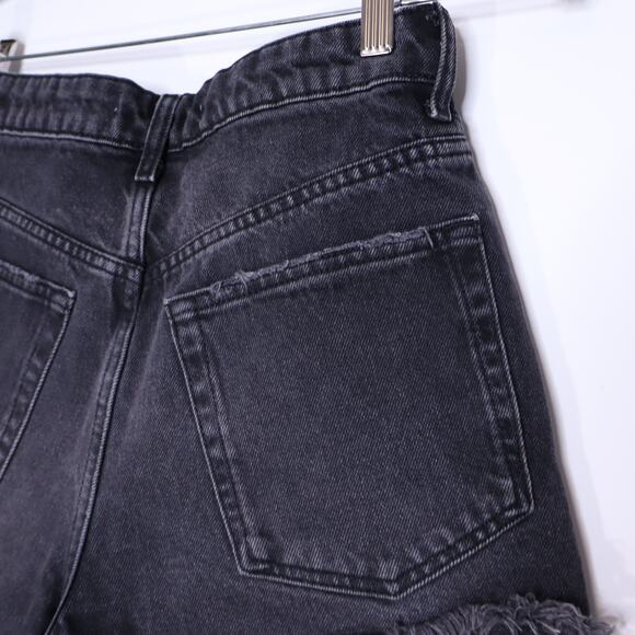 ZARA High Rise Cut Off Shorts Black Stone Washed Distressed Denim Women's 2 - Picture 5 of 9